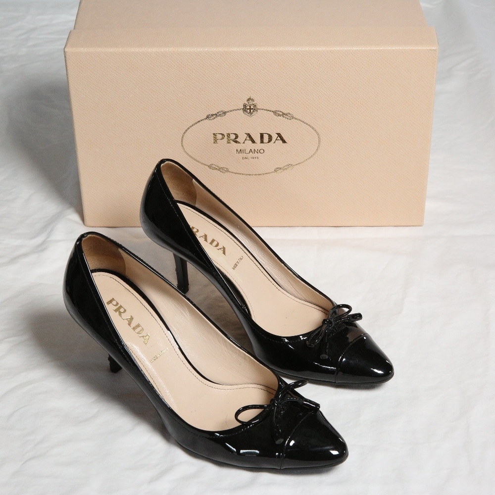 Authentic Prada Vernice Nero Black Heels 36.5